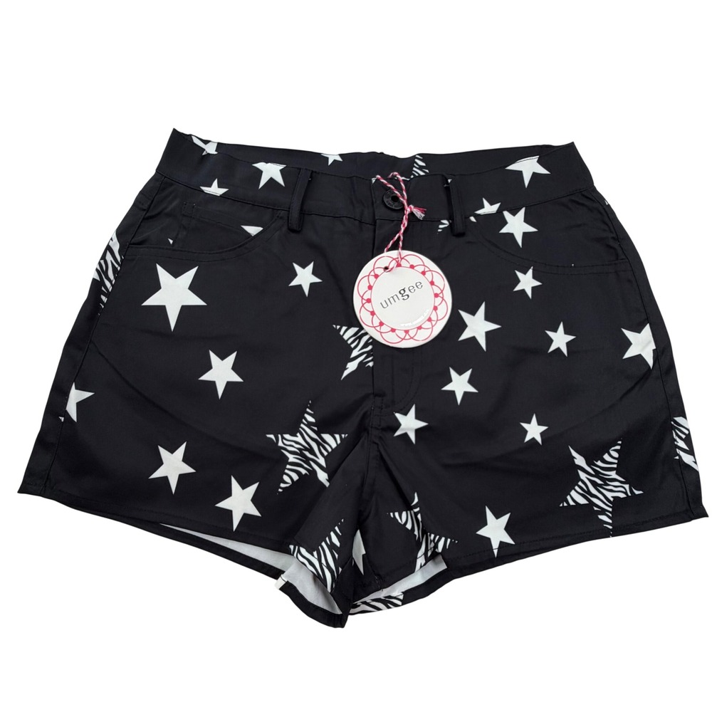Umgee Cotton Star Print Shorts Women Small Black White Celestial Festival Edgy
